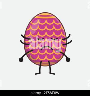 Vector Illustration of Easter Egg Character with cute face, simple hands and leg line art on Isolated Background. Flat cartoon doodle style. Stock Vector
