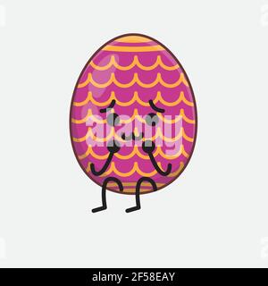 Vector Illustration of Easter Egg Character with cute face, simple hands and leg line art on Isolated Background. Flat cartoon doodle style. Stock Vector