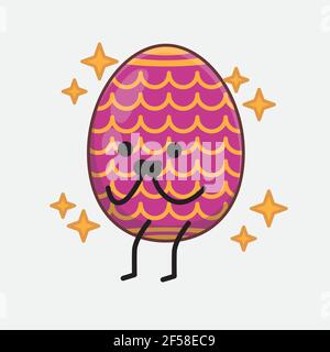 Vector Illustration of Easter Egg Character with cute face, simple hands and leg line art on Isolated Background. Flat cartoon doodle style. Stock Vector