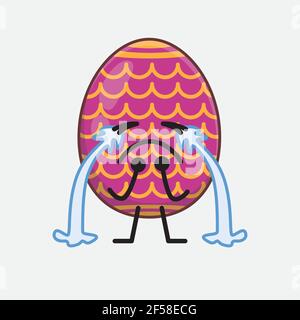 Vector Illustration of Easter Egg Character with cute face, simple hands and leg line art on Isolated Background. Flat cartoon doodle style. Stock Vector