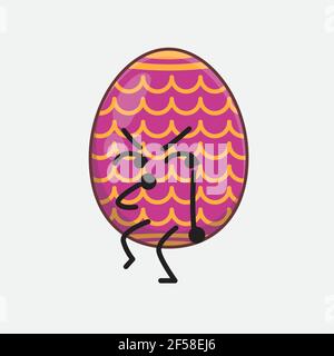 Vector Illustration of Easter Egg Character with cute face, simple hands and leg line art on Isolated Background. Flat cartoon doodle style. Stock Vector