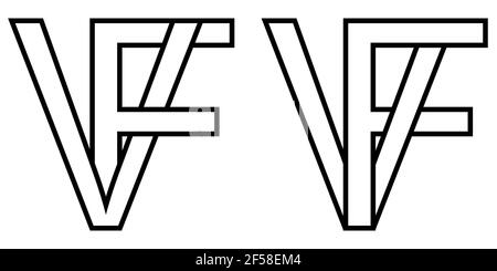 Logo sign fv, vf icon sign interlaced letters v, F vector logo vf, fv first capital letters pattern alphabet v f Stock Vector