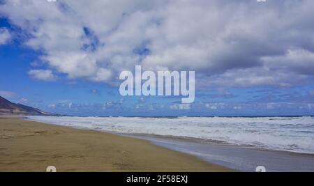 beach in the south of Fuerteventura in Cofete - Playa de Cofete Stock Photo