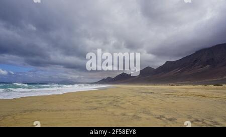 beach in the south of Fuerteventura in Cofete - Playa de Cofete Stock Photo