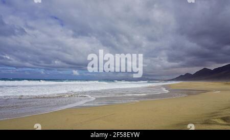 beach in the south of Fuerteventura in Cofete - Playa de Cofete Stock Photo