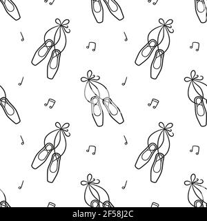 Seamless pattern with ballet pointe shoes. Ballerina accessories. Vector illustration Stock Vector