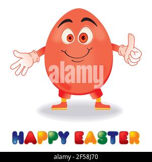 Happy Easter card with cute Egg cartoon character. Celebrating Christian holiday. Funny egg shaped emoji character. Stock Vector