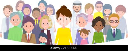 A set of women standing in front of a large number of people.It's vector art so easy to edit. Stock Vector