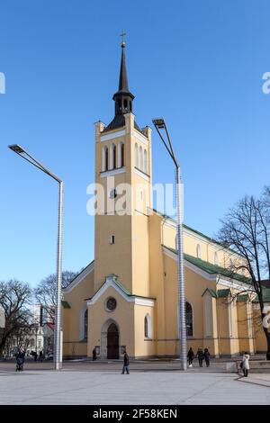 Building and clock tower of the St. John's Church (Jaani kirik). It is a large Lutheran parish church in Tallinn. Estonia Stock Photo