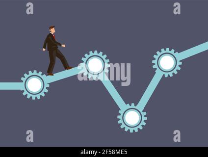 Businessman walking on the stock market graph chart. Concept of stock market, investment trading, stock company data and exchange. Flat vector illustr Stock Vector