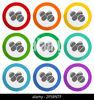 Medicine vector icons, set of colorful flat design buttons for webdesign and mobile applications Stock Vector