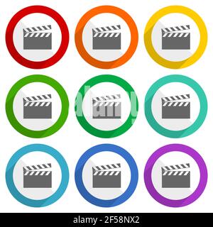 Video vector icons, set of colorful flat design buttons for webdesign and mobile applications Stock Vector