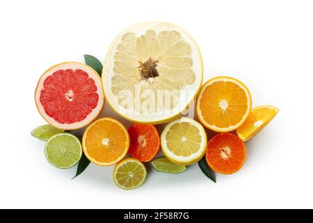 Fresh ripe grapefruits isolated on white background Stock Photo