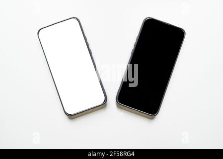 User interface, two rotated mobile phone mockups for user experience ...