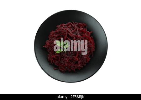 Plate with fresh beet salad isolated on white background Stock Photo