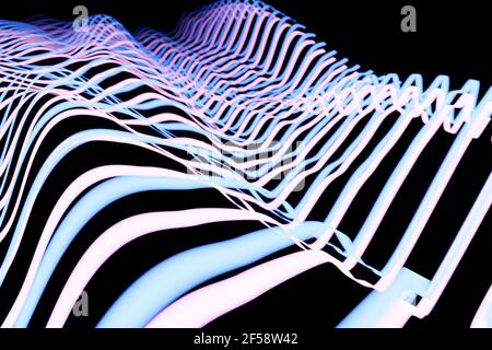 3d illustration of  design colorful abstract digital sound wave on a black background. Voice recognition, equalizer, audio recorder. Microphone button Stock Photo