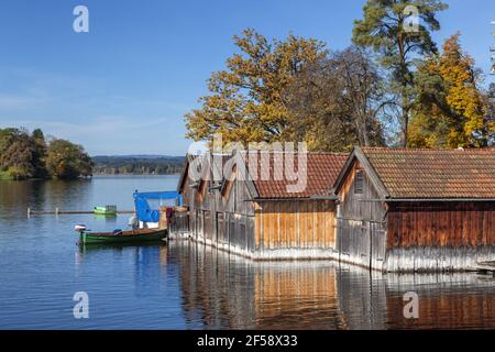 geography / travel, Germany, Bavaria, Seehaus (Lake House)s at Staffelsee (Lake Staffel), boat sheds a, Additional-Rights-Clearance-Info-Not-Available Stock Photo