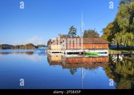 geography / travel, Germany, Bavaria, Seehaus (Lake House)s a. Staffelsee (Lake Staffel), boat sheds a, Additional-Rights-Clearance-Info-Not-Available Stock Photo