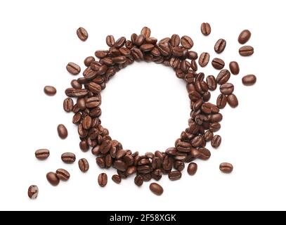 Coffee beans with round copyspace against white background Stock Photo