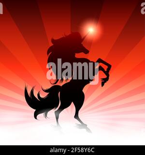 Black Unicorn and shining Star on Colorful background. Vector Illustration. Stock Vector