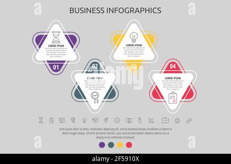 Modern and simple flat vector triangle infographic with four steps. Timeline for diagram, chart, web, banner, workflow layout, presentations Stock Vector