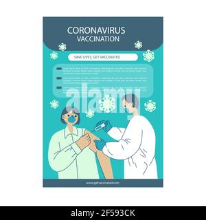 Flat design coronavirus vaccination flyer Vector illustration. Stock Vector