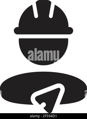 Trowel icon with construction worker male person profile avatar for contractor builder with hardhat in a glyph pictogram illustration Stock Vector