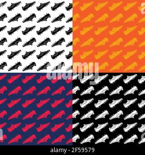 set of seamless patterns with football boot for classic soccer, spiked sneaker. Ornament for decoration and printing on fabric. Design element. Vector Stock Vector