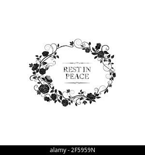 Funeral obituary card with frame for condolences, flower wreath, vector  border template. RIP funeral floral black circle with grief message of  deepest sympathy, memory ribbon and mourning memorial #2848537
