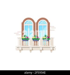 Balcony with window, house building and apartments Stock Vector