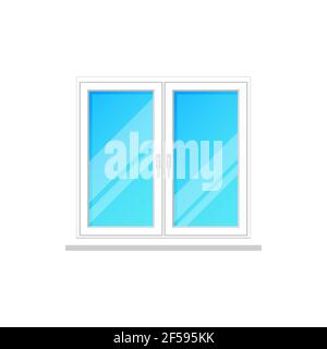 Window, glass frame without curtain, white plastic Stock Vector
