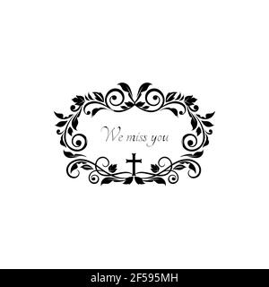 Floral ornament on gravestone, deepest sympathy Stock Vector