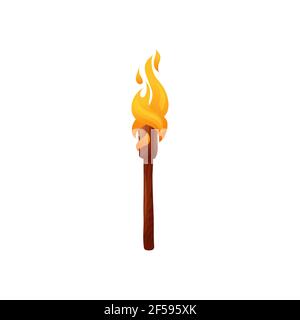 Burning torch on wooden handle isolated ignite Stock Vector