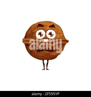 Brown walnut in hard shell isolated emoticon face Stock Vector