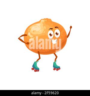 Orange fruit ride roller skates, cartoon character Stock Vector