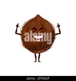 Coconut fruit in nutshell isolated funny emoticon Stock Vector