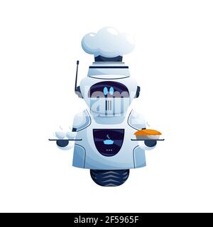 Single wheel robot cooker in chef cap with food Stock Vector