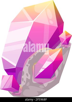 Purple gem stone isolated crystal, Violet amethyst Stock Vector