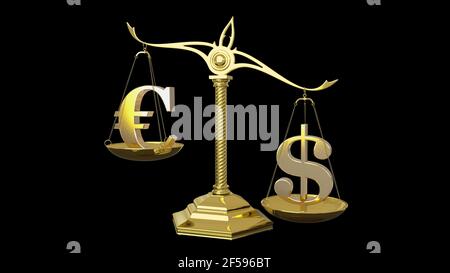 Golden euro and dollar signs 3D render Stock Photo