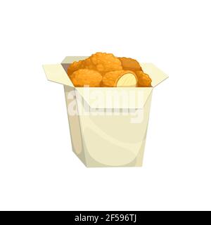 Chicken nuggets, fast food menu snacks in box Stock Vector