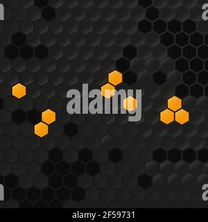 Dark Gray Yellow Hexagon Shapes Square Abstract Background. Vector illustration Stock Vector