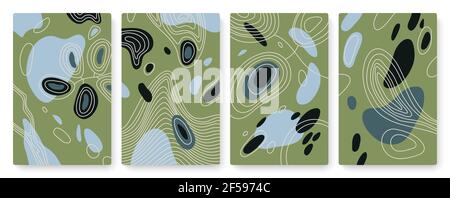Minimal abstract shapes drops with lines, template background for social media stories Stock Vector