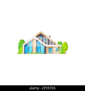 Villa or two-storied cottage house isolated icon Stock Vector
