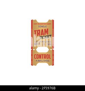 Transport tram ticket with control cutting line Stock Vector