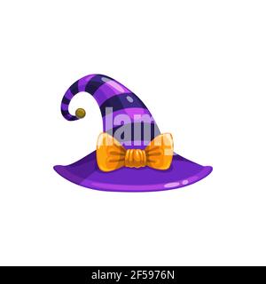 Witch hat with cute bow and violet stripes icon Stock Vector