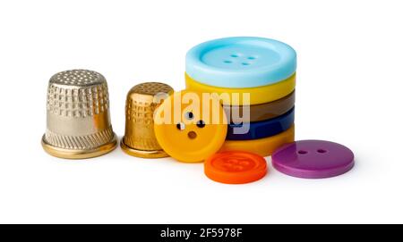 Composition with tailor threads isolated on white background Stock Photo