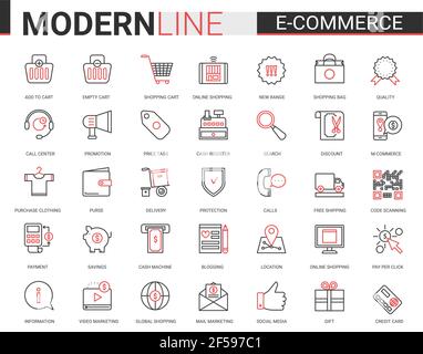 E-commerce, online shopping red black icons vector illustration Stock Vector