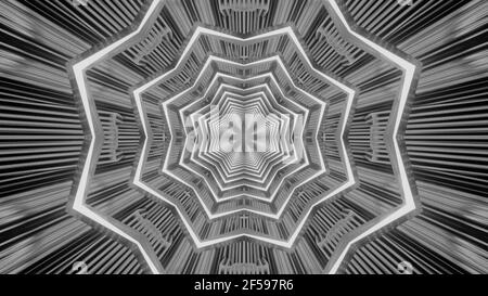 Gray sci fi tunnel with star shaped holes 4K UHD 3d illustration Stock Photo