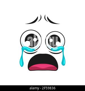 Offended crying emoticon, tears on eyes isolated Stock Vector