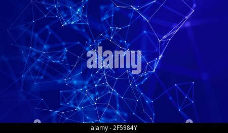 Abstract geometric background connecting dots as plexus in blue and purple, concept for tech and business. Stock Photo